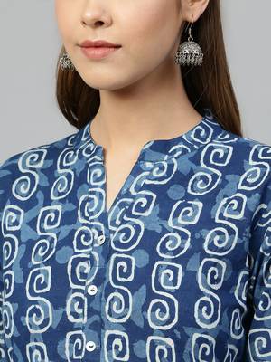 Blue printed cotton long-kurtis 2