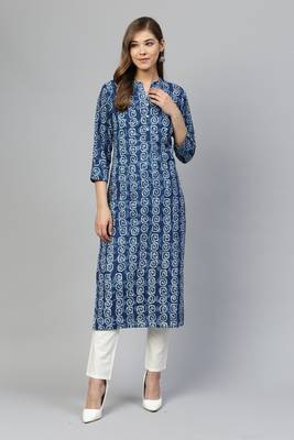 Blue printed cotton long-kurtis 1