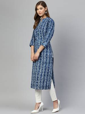 Blue printed cotton long-kurtis 3