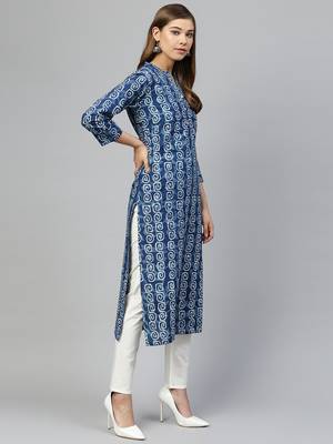 Blue printed cotton long-kurtis 4