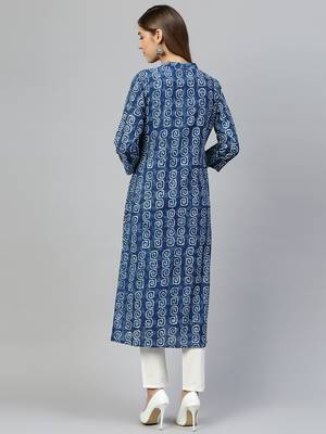 Blue printed cotton long-kurtis 5