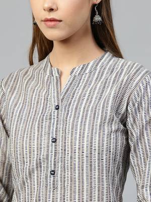 Grey printed cotton long-kurtis 2