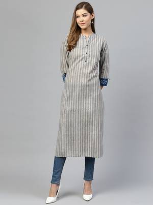 Grey printed cotton long-kurtis 1