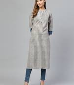 Grey printed cotton long-kurtis