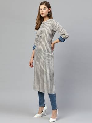 Grey printed cotton long-kurtis 4