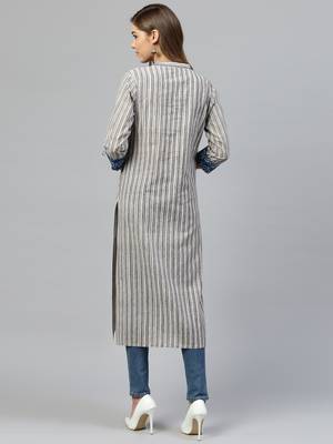 Grey printed cotton long-kurtis 5