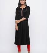 Black printed rayon long-kurtis