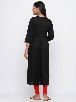 Black printed rayon long-kurtis 5