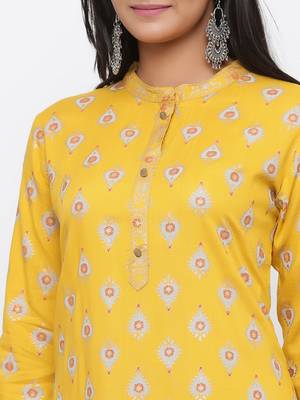 Mustard printed rayon long-kurtis 2