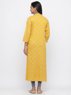 Mustard printed rayon long-kurtis 5