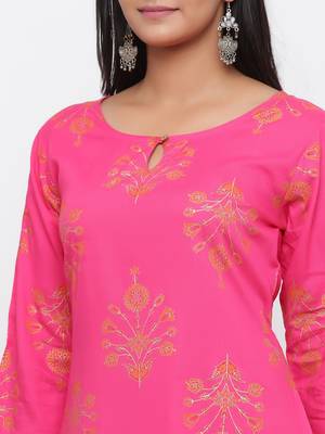 Pink printed rayon long-kurtis 2