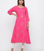 Pink printed rayon long-kurtis