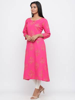 Pink printed rayon long-kurtis 3