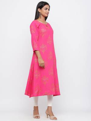 Pink printed rayon long-kurtis 4
