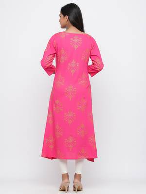 Pink printed rayon long-kurtis 5
