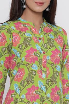 Green printed cotton long-kurtis 2
