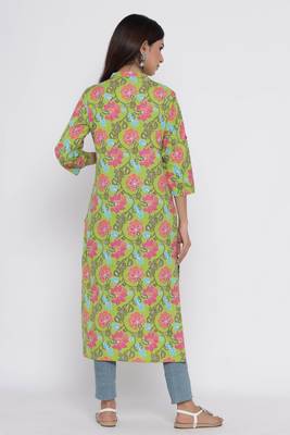 Green printed cotton long-kurtis 5