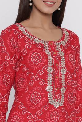 Red printed cotton long-kurtis 2