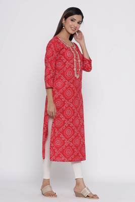 Red printed cotton long-kurtis 3
