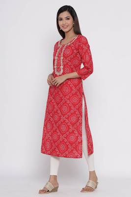 Red printed cotton long-kurtis 4