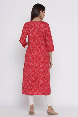 Red printed cotton long-kurtis 5