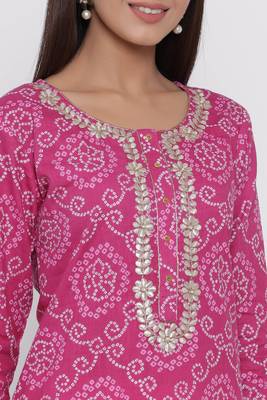 Pink printed cotton long-kurtis 2