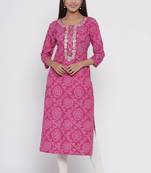 Pink printed cotton long-kurtis