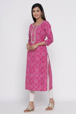 Pink printed cotton long-kurtis 4
