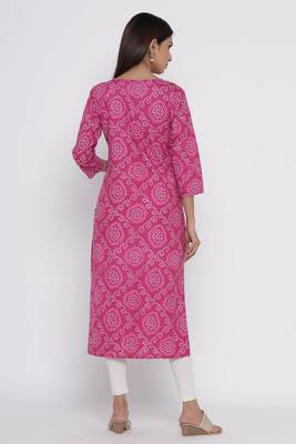 Pink printed cotton long-kurtis 5