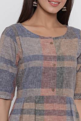 Brown printed cotton long-kurtis 2