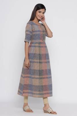 Brown printed cotton long-kurtis 3