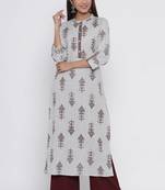 Grey printed cotton long-kurtis