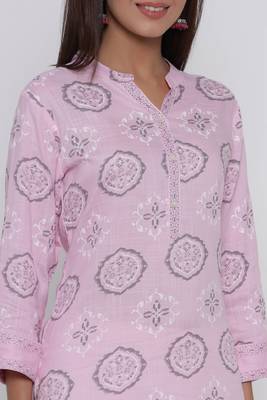Pink printed rayon long-kurtis 2
