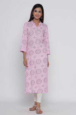 Pink printed rayon long-kurtis 1