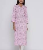 Pink printed rayon long-kurtis
