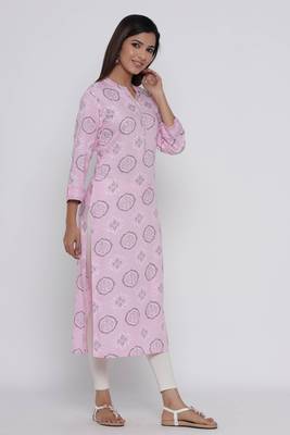 Pink printed rayon long-kurtis 3
