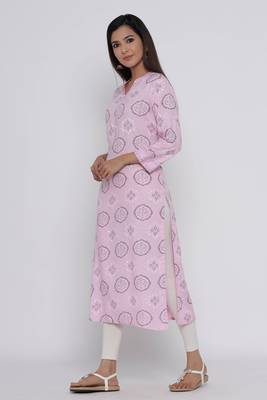 Pink printed rayon long-kurtis 4