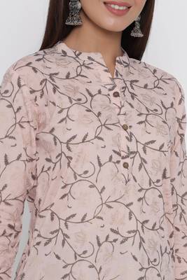 Peach printed cotton long-kurtis 2