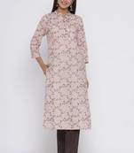 Peach printed cotton long-kurtis