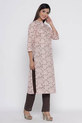 Peach printed cotton long-kurtis 3