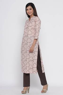 Peach printed cotton long-kurtis 4
