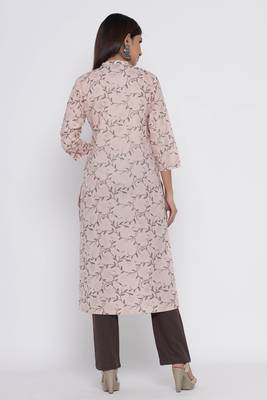 Peach printed cotton long-kurtis 5