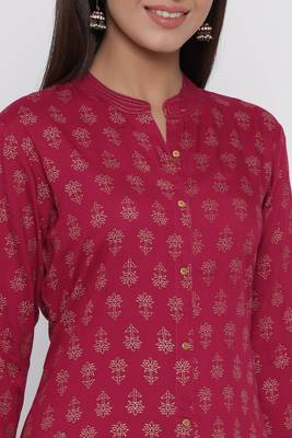Pink printed rayon long-kurtis 2