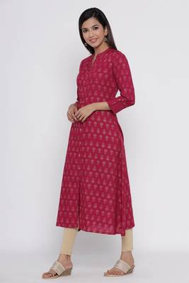 Pink printed rayon long-kurtis 3