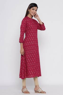 Pink printed rayon long-kurtis 1
