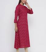 Pink printed rayon long-kurtis