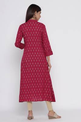 Pink printed rayon long-kurtis 4
