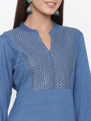 Blue printed rayon long-kurtis 2