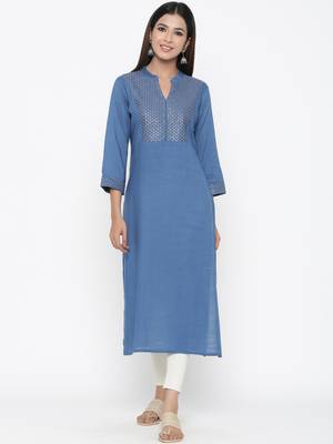 Blue printed rayon long-kurtis 1