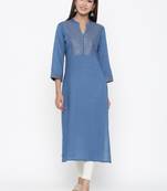 Blue printed rayon long-kurtis